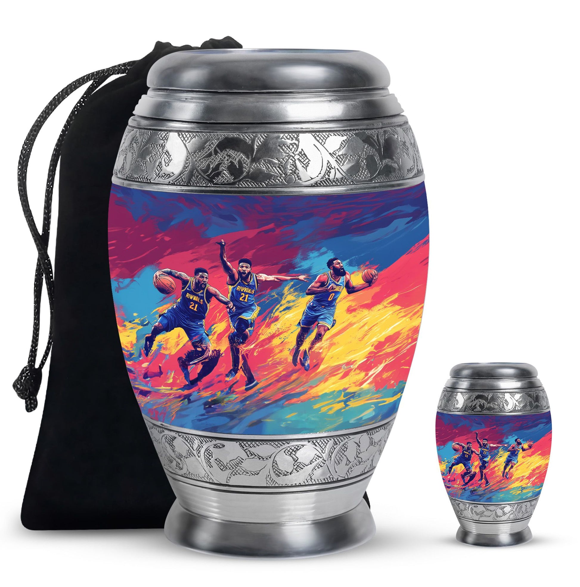 Football Theme Large Urn With 1 Keepsake Urn