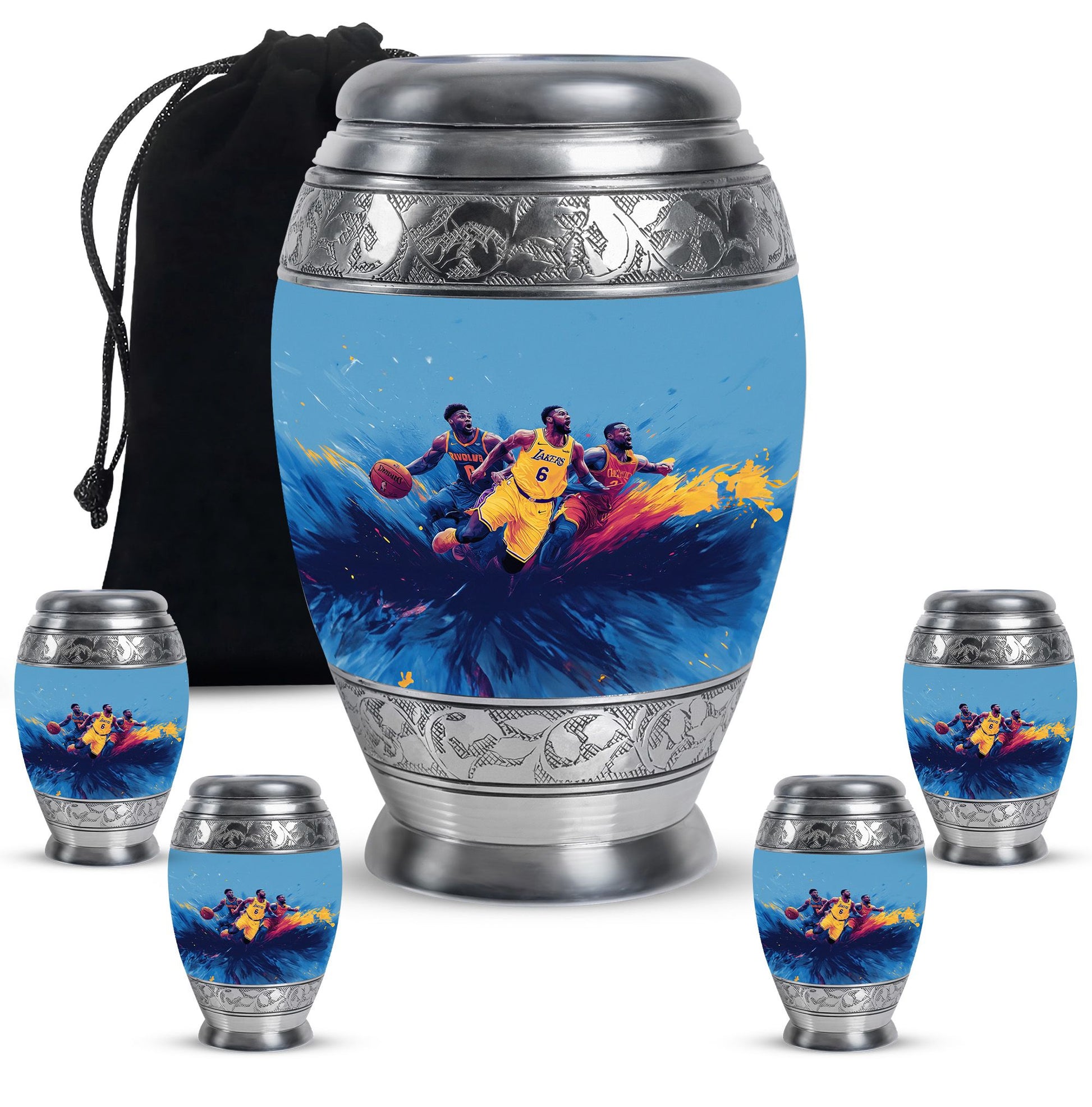 Football Theme Large Urn With 4 Keepsake Urn