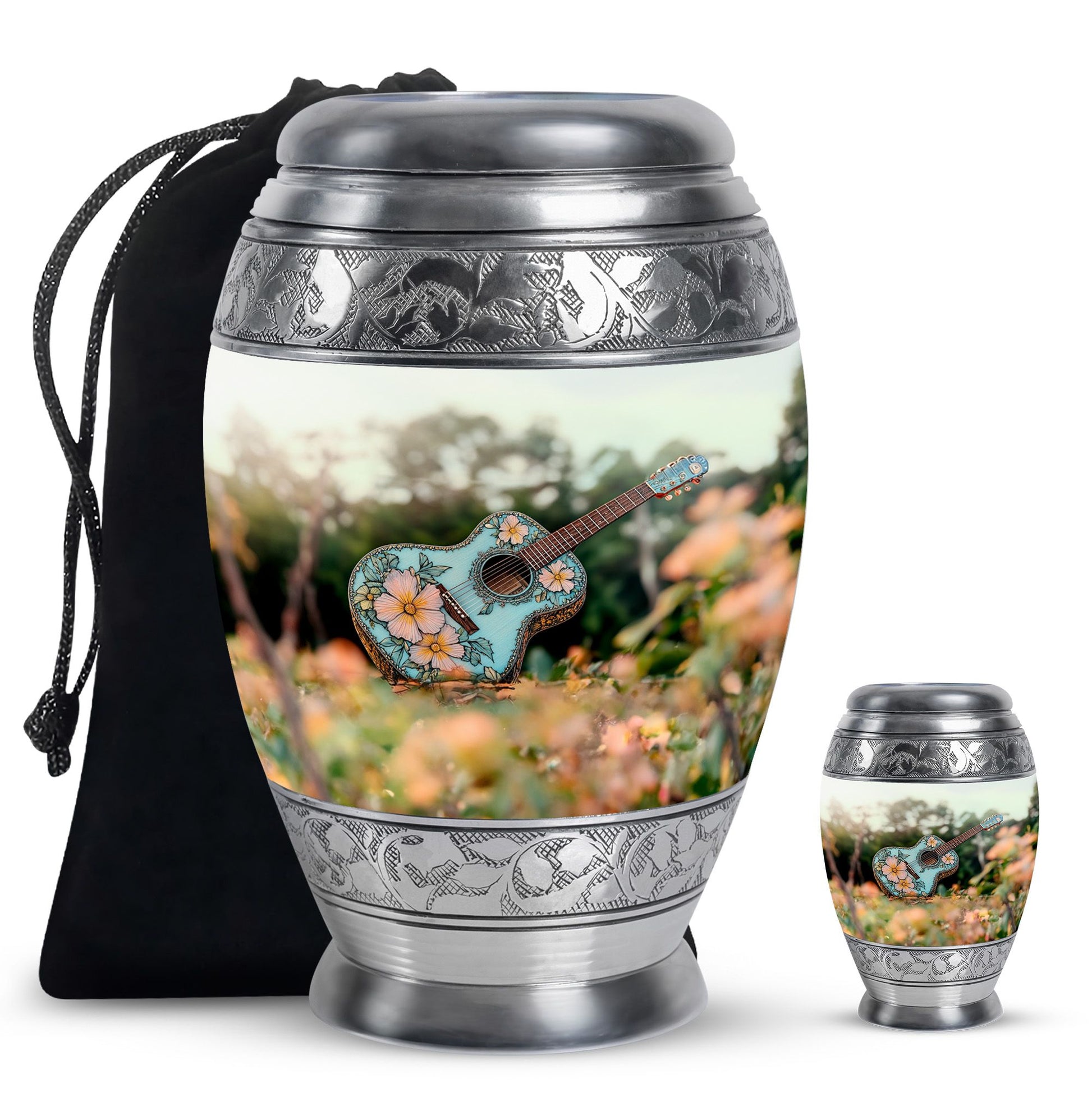 Guitar Theme Large Urn With 1 Keepsake Urn