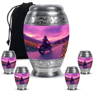Motorbike Riders Theme Large Urn With 4 Keepsake Urn