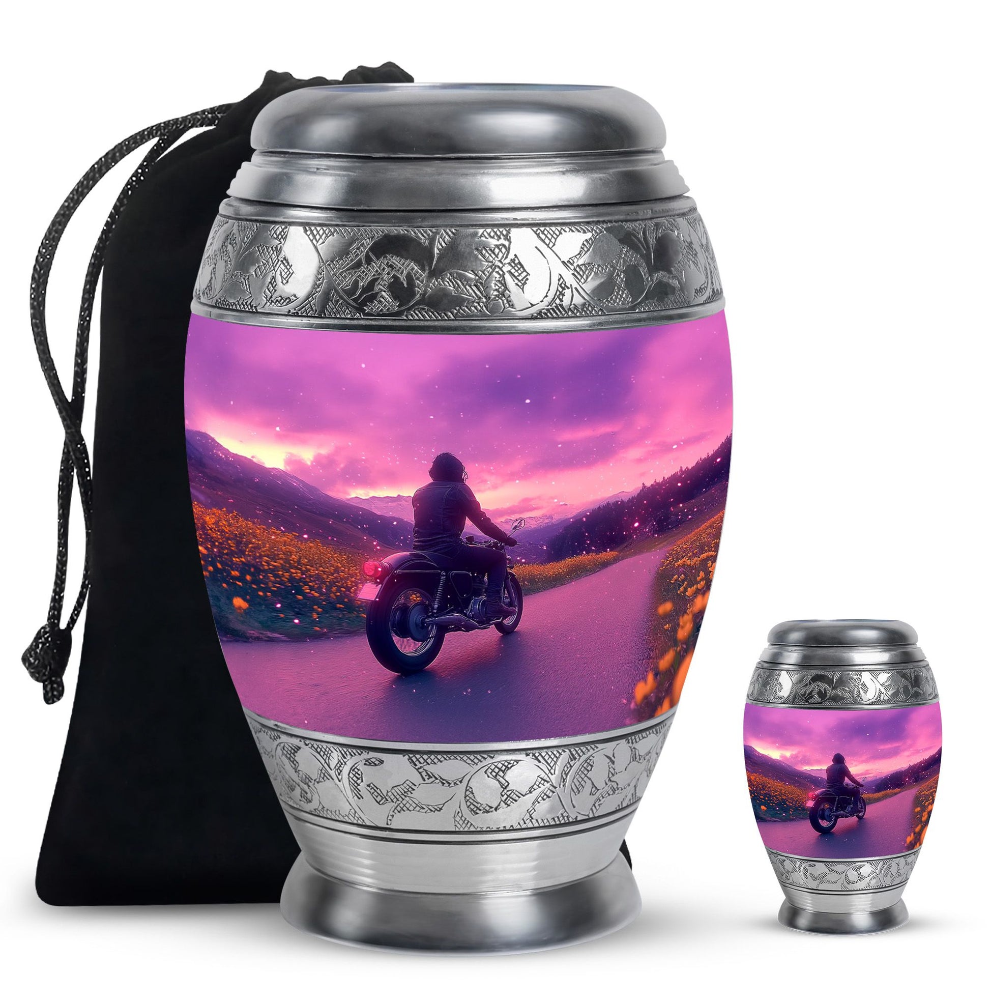 Motorbike Riders Theme Large Urn With 1 Keepsake Urn