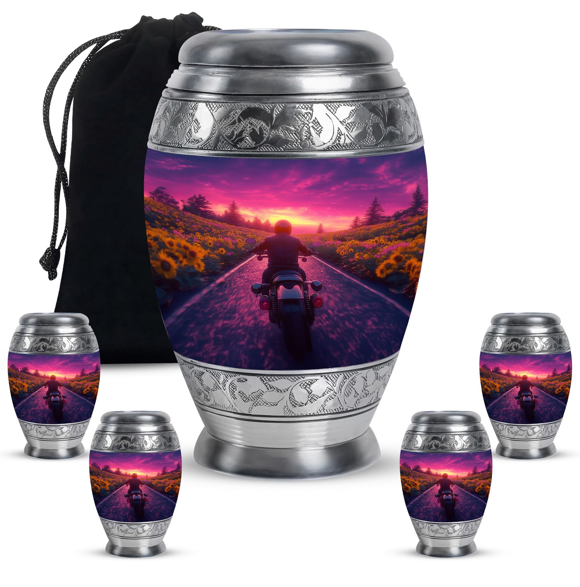Motorbike Riders Theme Large Urn With 4 Keepsake Urn