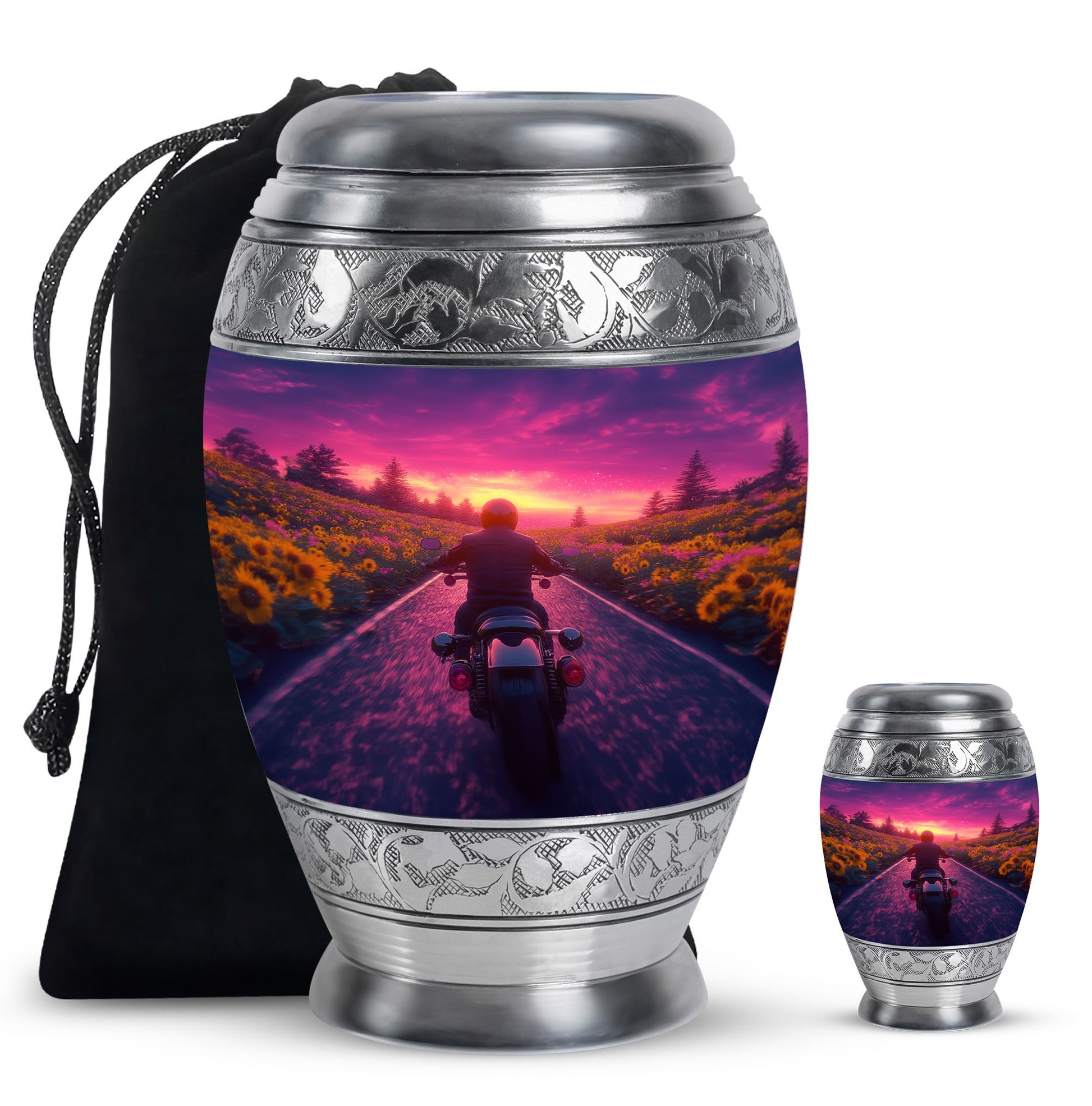 Motorbike Riders Theme Large Urn With 1 Keepsake Urn