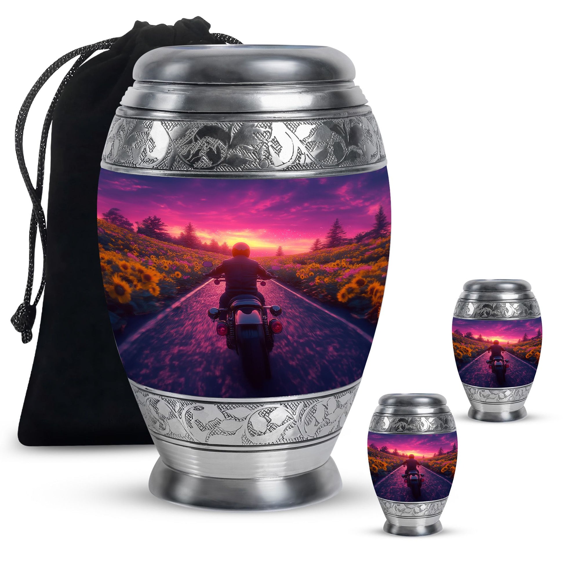 Motorbike Riders Theme Large Urn With 2 Keepsake Urn