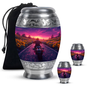 Motorbike Riders Theme Large Urn With 2 Keepsake Urn