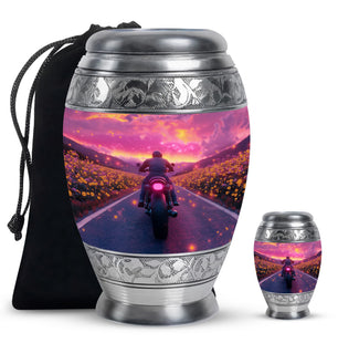 Motorbike Riders Theme Large Urn With 1 Keepsake Urn