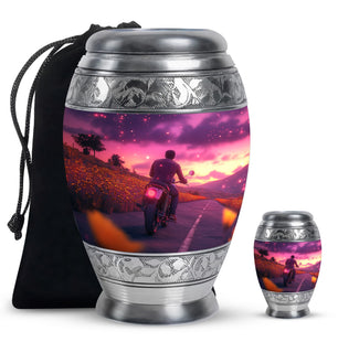 Motorbike Riders Theme Large Urn With 1 Keepsake Urn