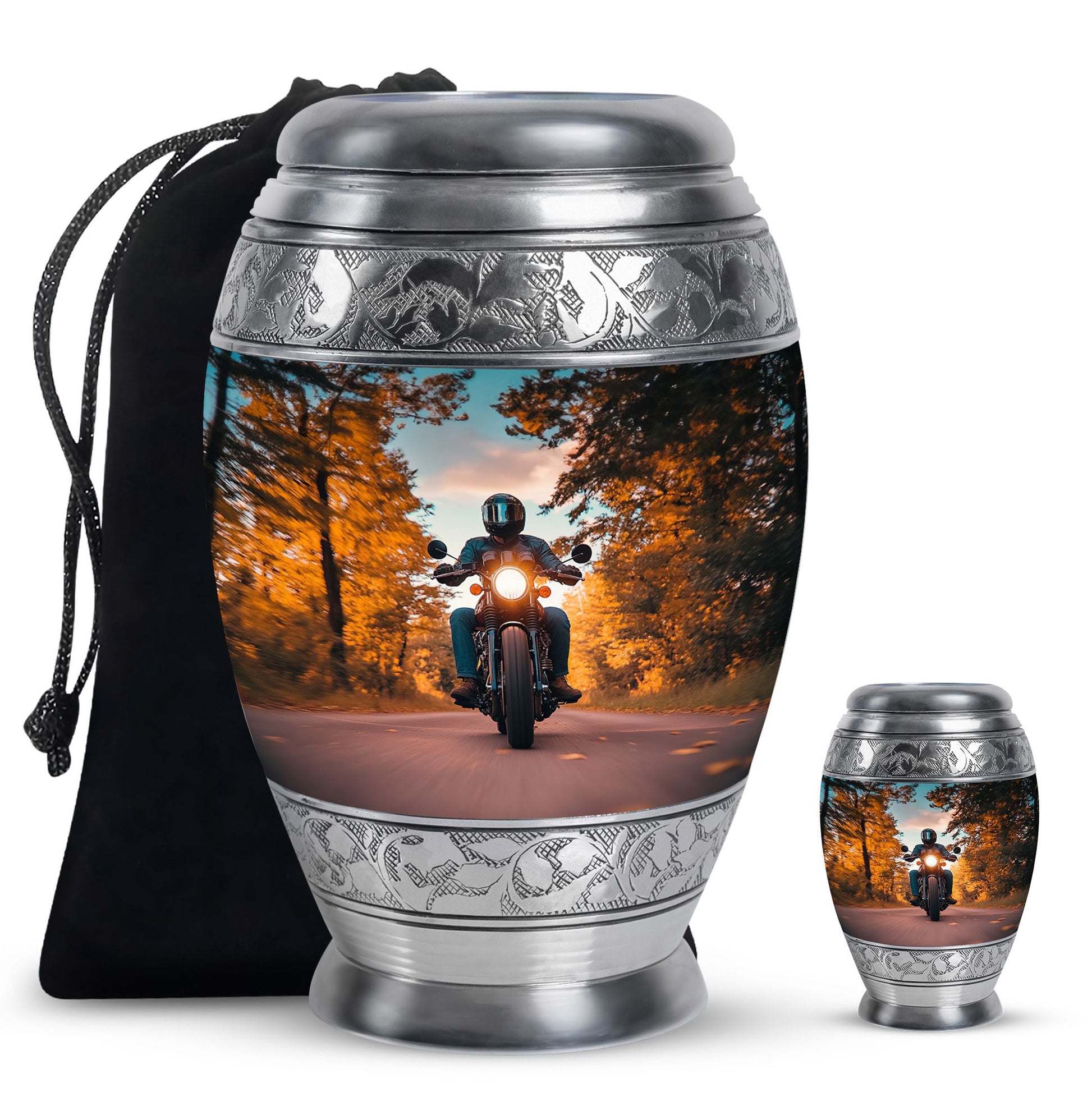 Motorbike Riders Theme Large Urn With 1 Keepsake Urn