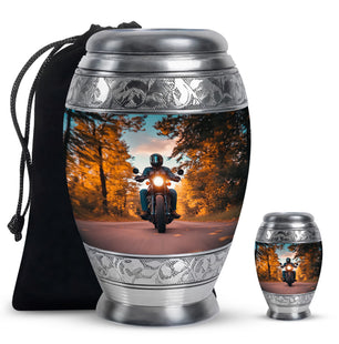 Motorbike Riders Theme Large Urn With 1 Keepsake Urn