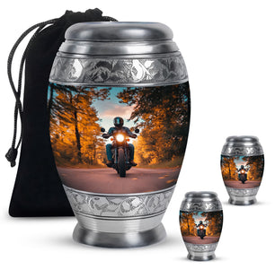Motorbike Riders Theme Large Urn With 2 Keepsake Urn
