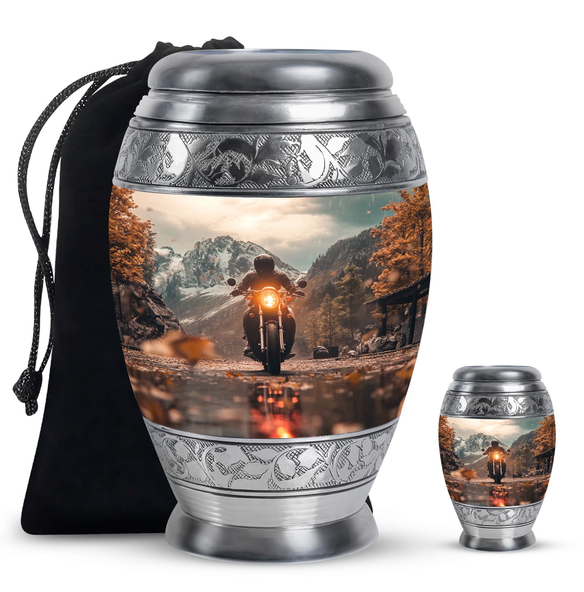Motorbike Riders Theme Large Urn With 1 Keepsake Urn