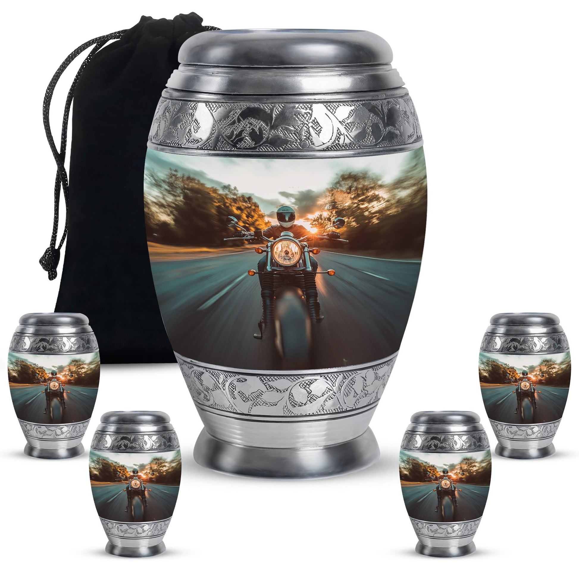 Motorbike Riders Theme Large Urn With 4 Keepsake Urn