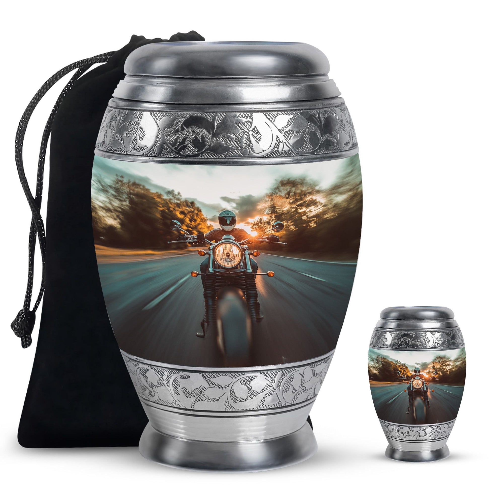 Motorbike Riders Theme Large Urn With 1 Keepsake Urn