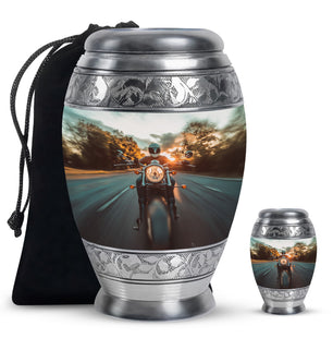 Motorbike Riders Theme Large Urn With 1 Keepsake Urn