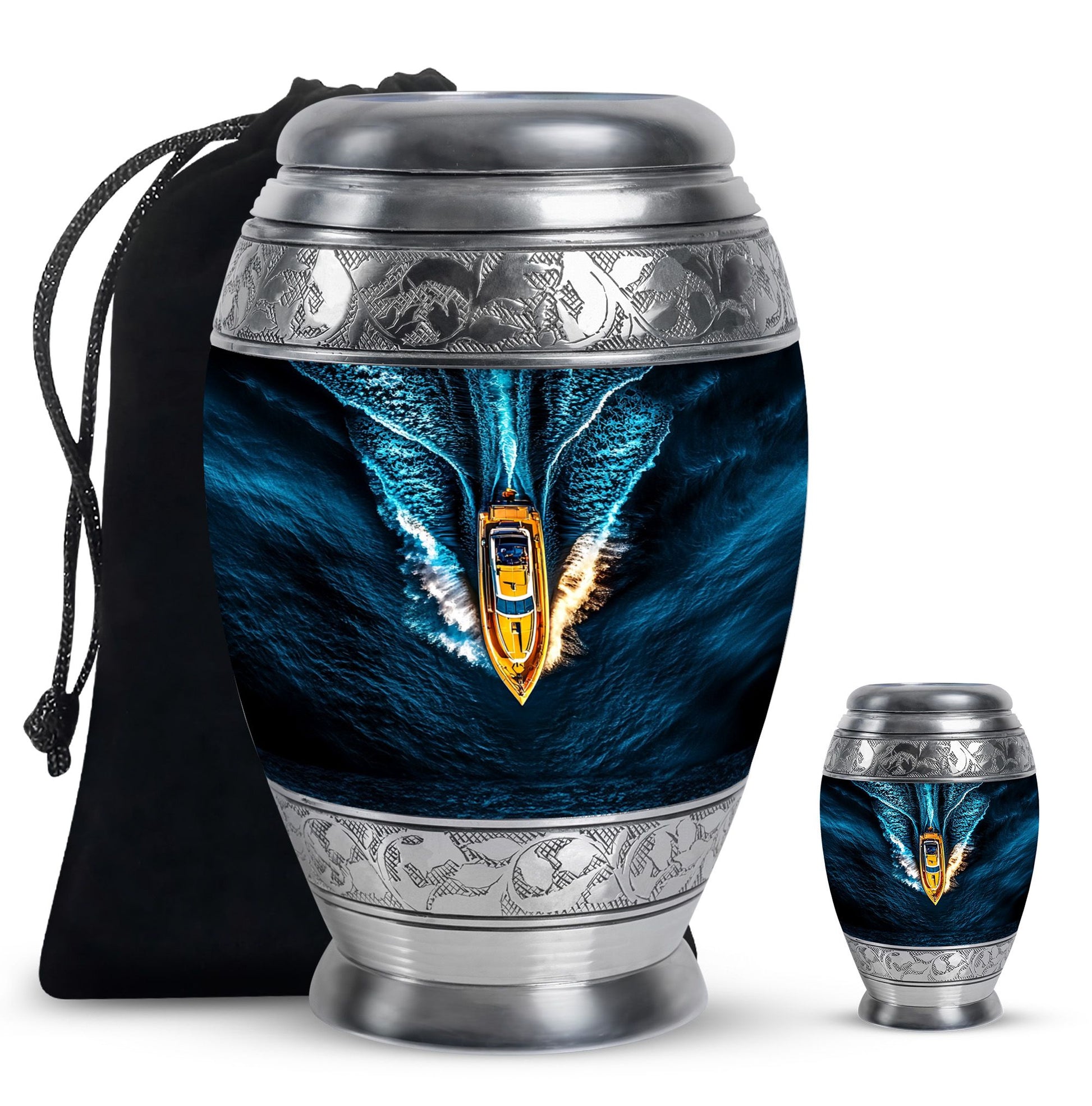 Speed Boat Theme Large Urn With 1 Keepsake Urn