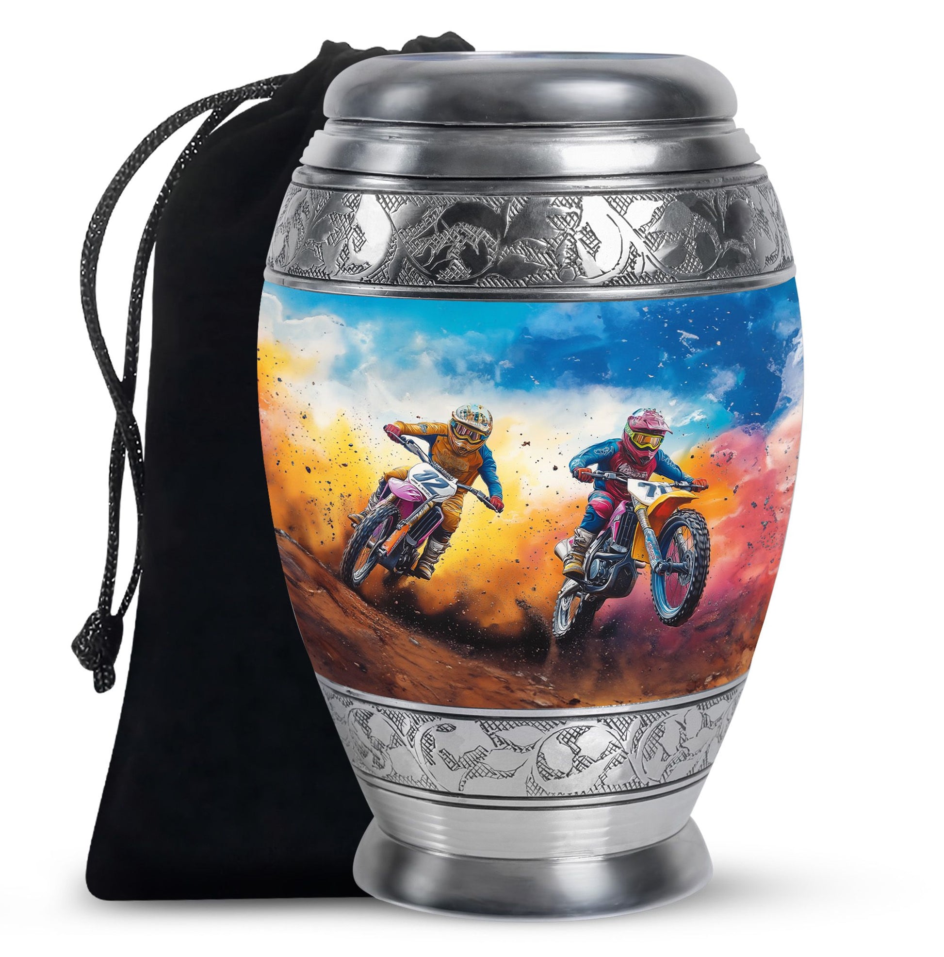 Motorbike Race Theme Large Urn 10 Inch