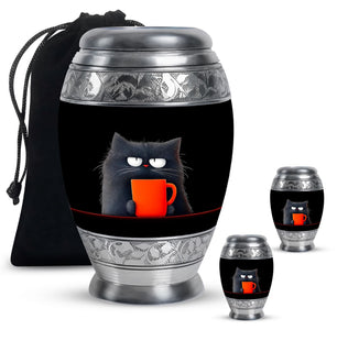 Cat Theme Large Urn With 2 Keepsake Urn