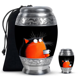 Cat Theme Large Urn With 1 Keepsake Urn