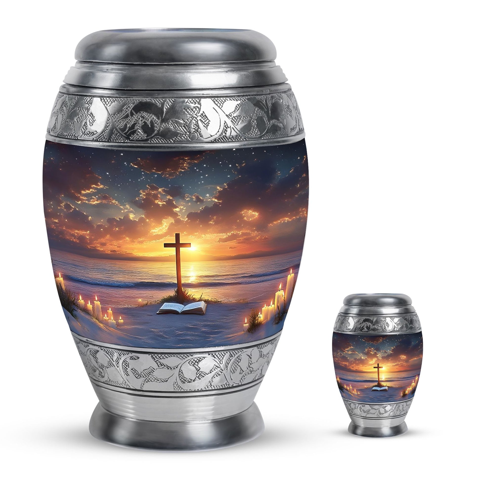 Cross Theme Large Urn With 1 Keepsake Urn