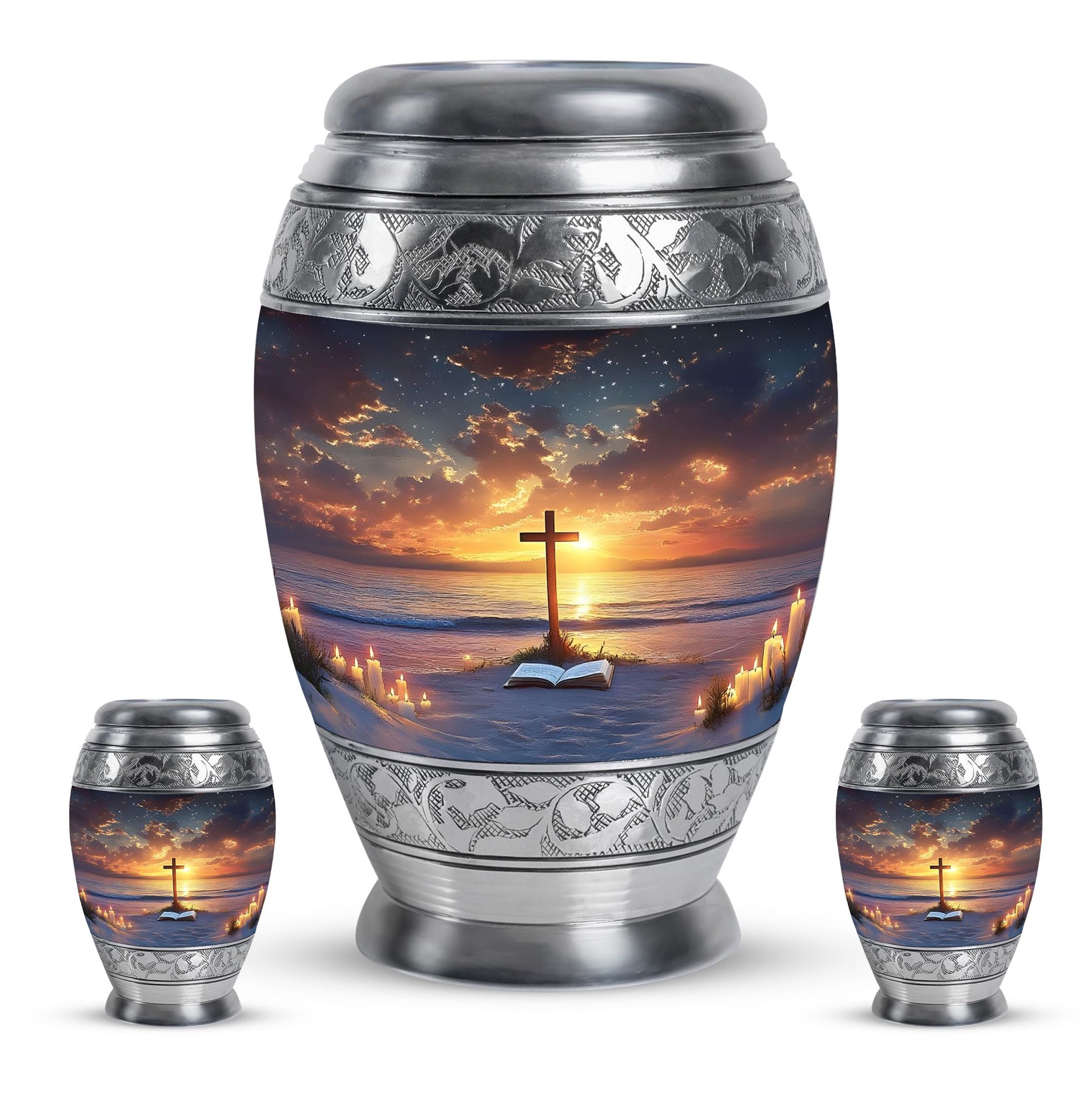 Cross Theme Large Urn With 2 Keepsake Urn
