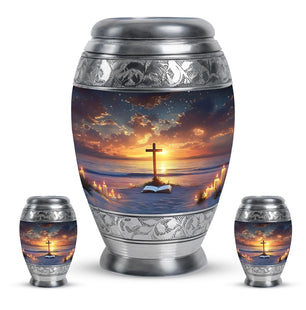 Cross Theme Large Urn With 2 Keepsake Urn