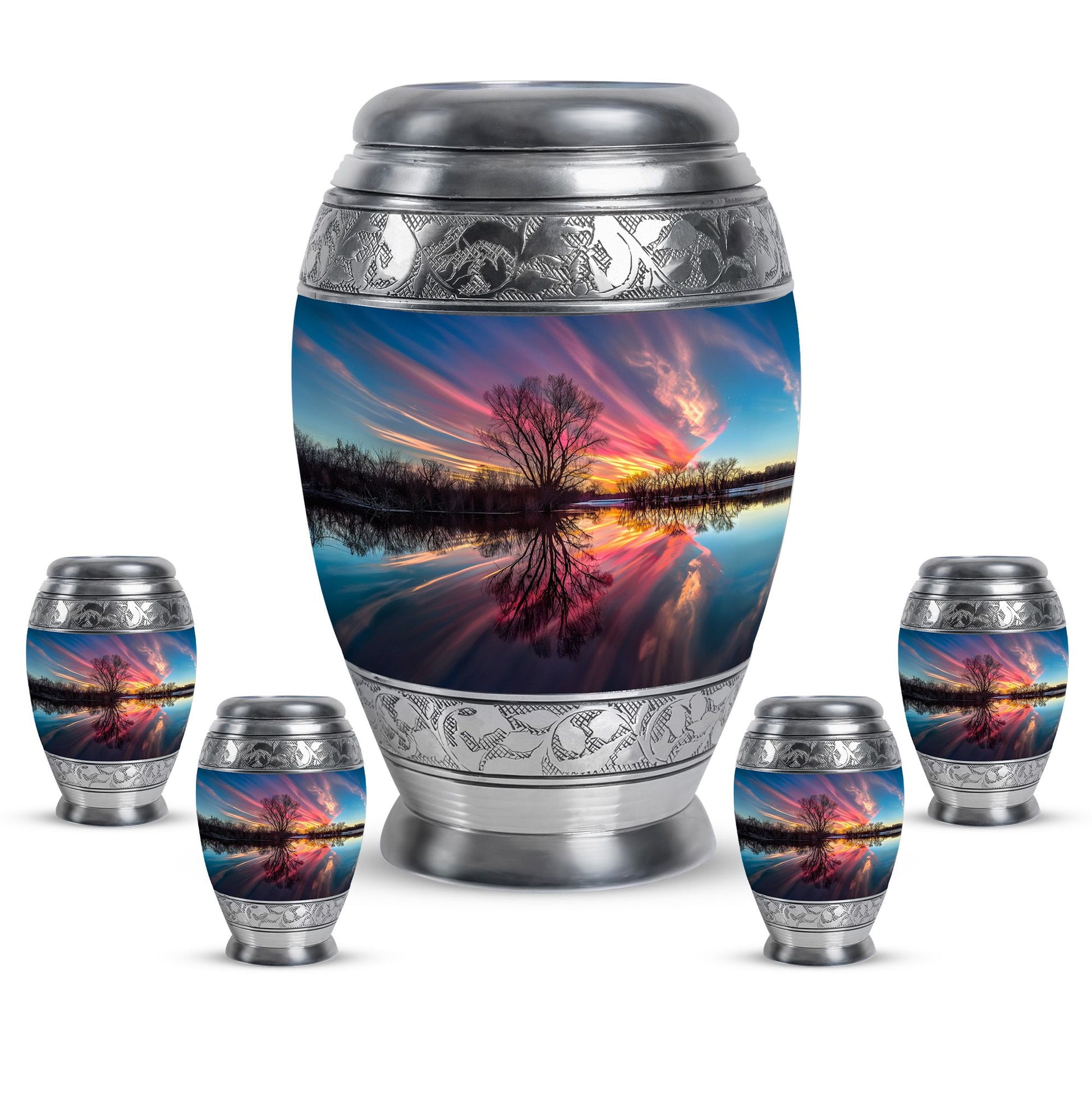 River Theme Large Urn With 4 Keepsake Urn