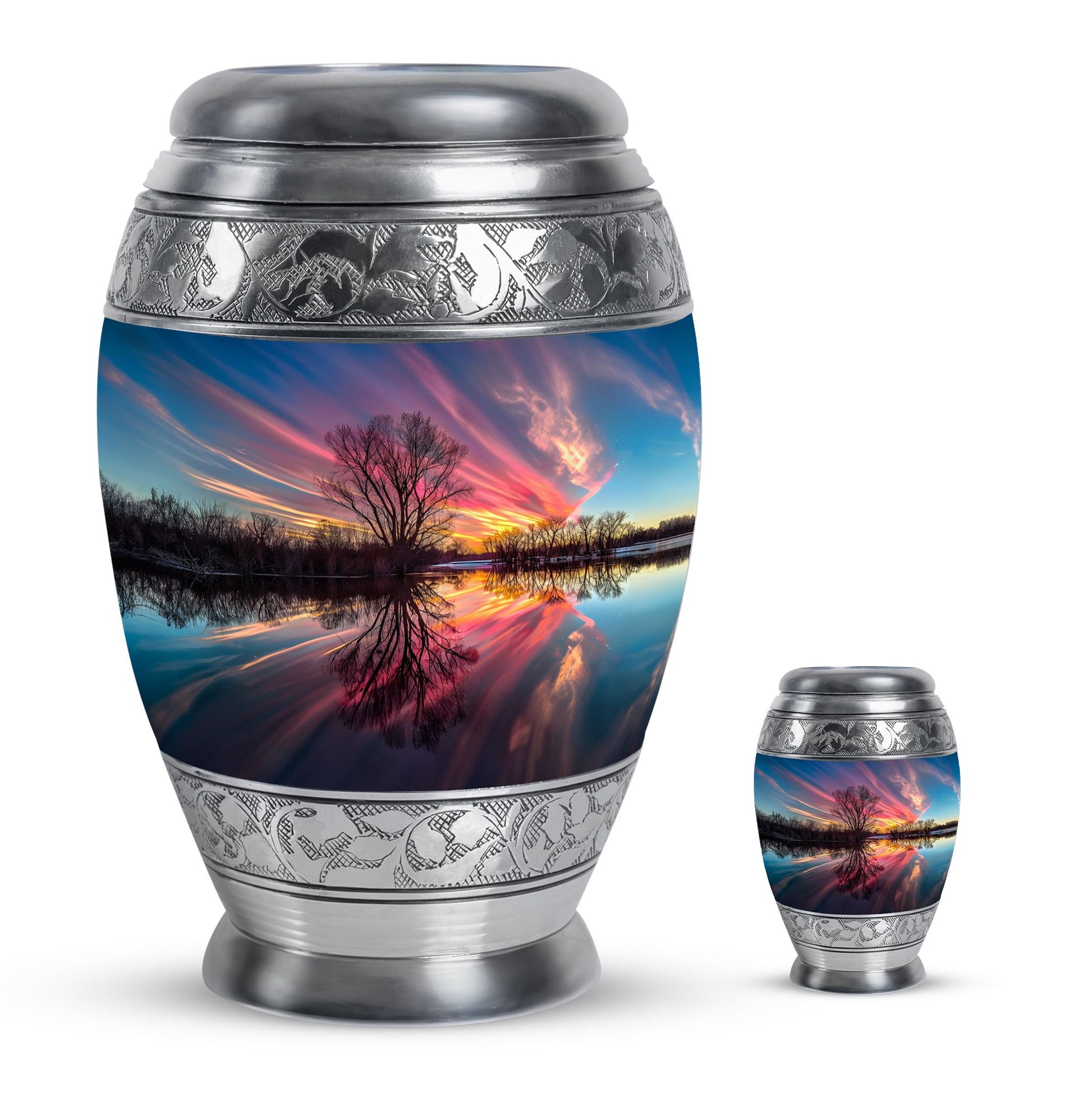 River Theme Large Urn With 1 Keepsake Urn