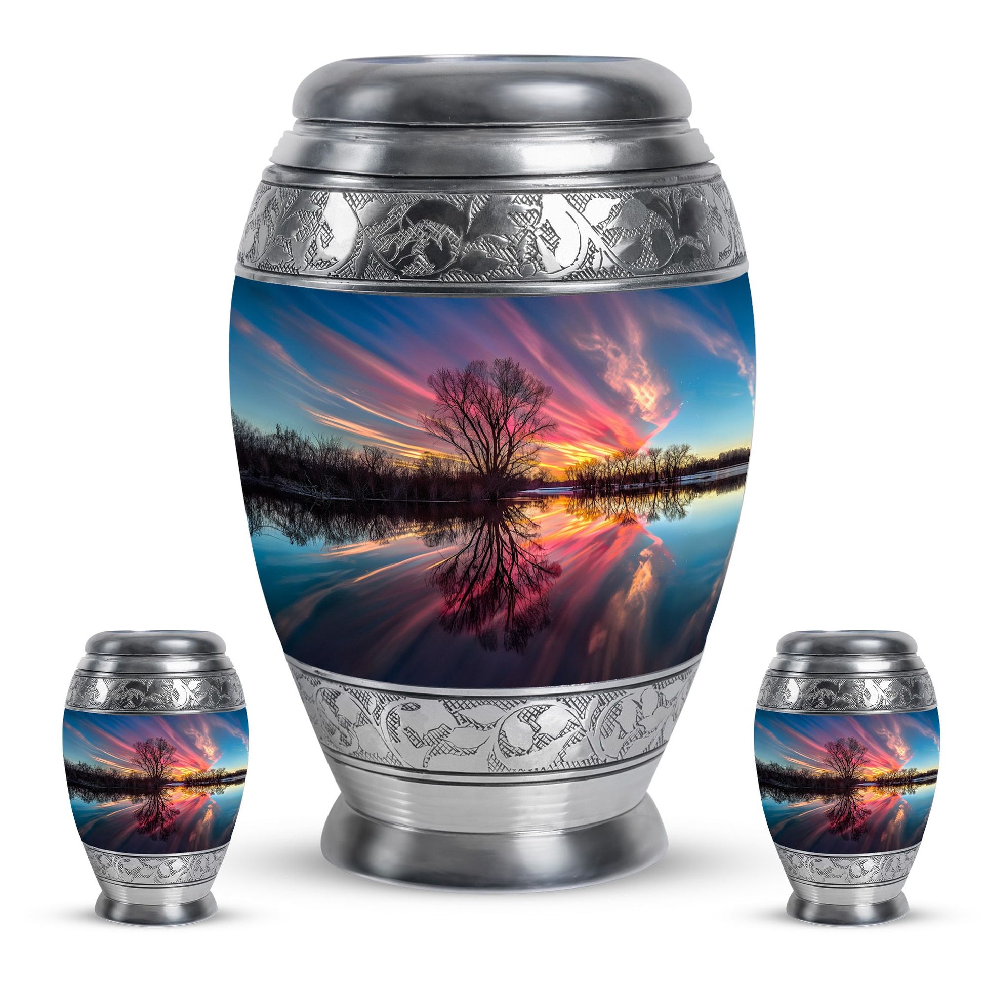 River Theme Large Urn With 2 Keepsake Urn