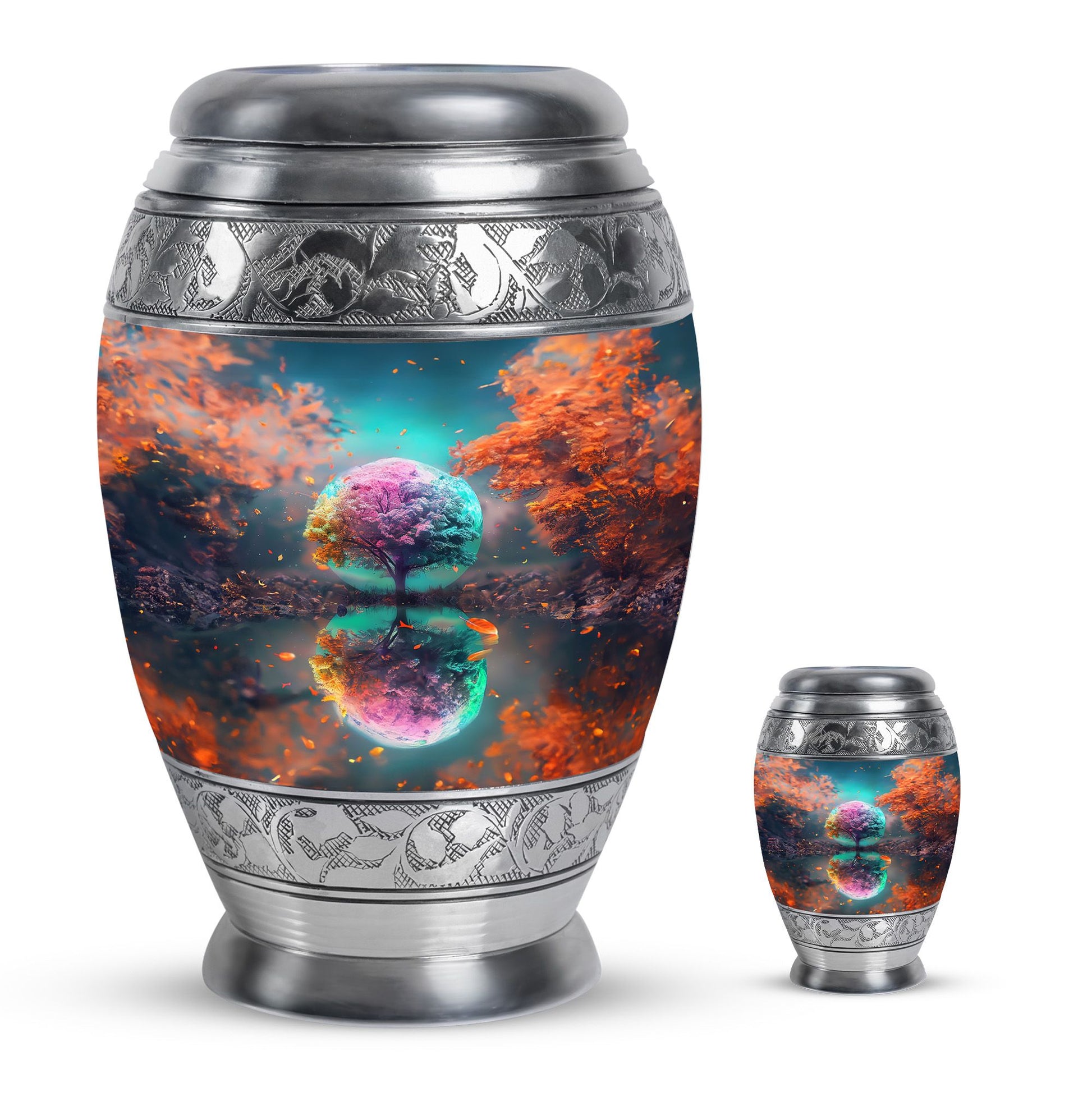 Tree Theme Large Urn With 1 Keepsake Urn