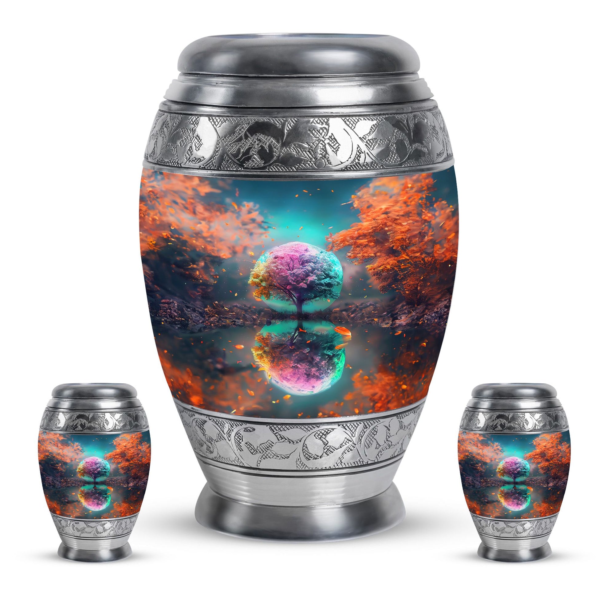 Tree Theme Large Urn With 2 Keepsake Urn