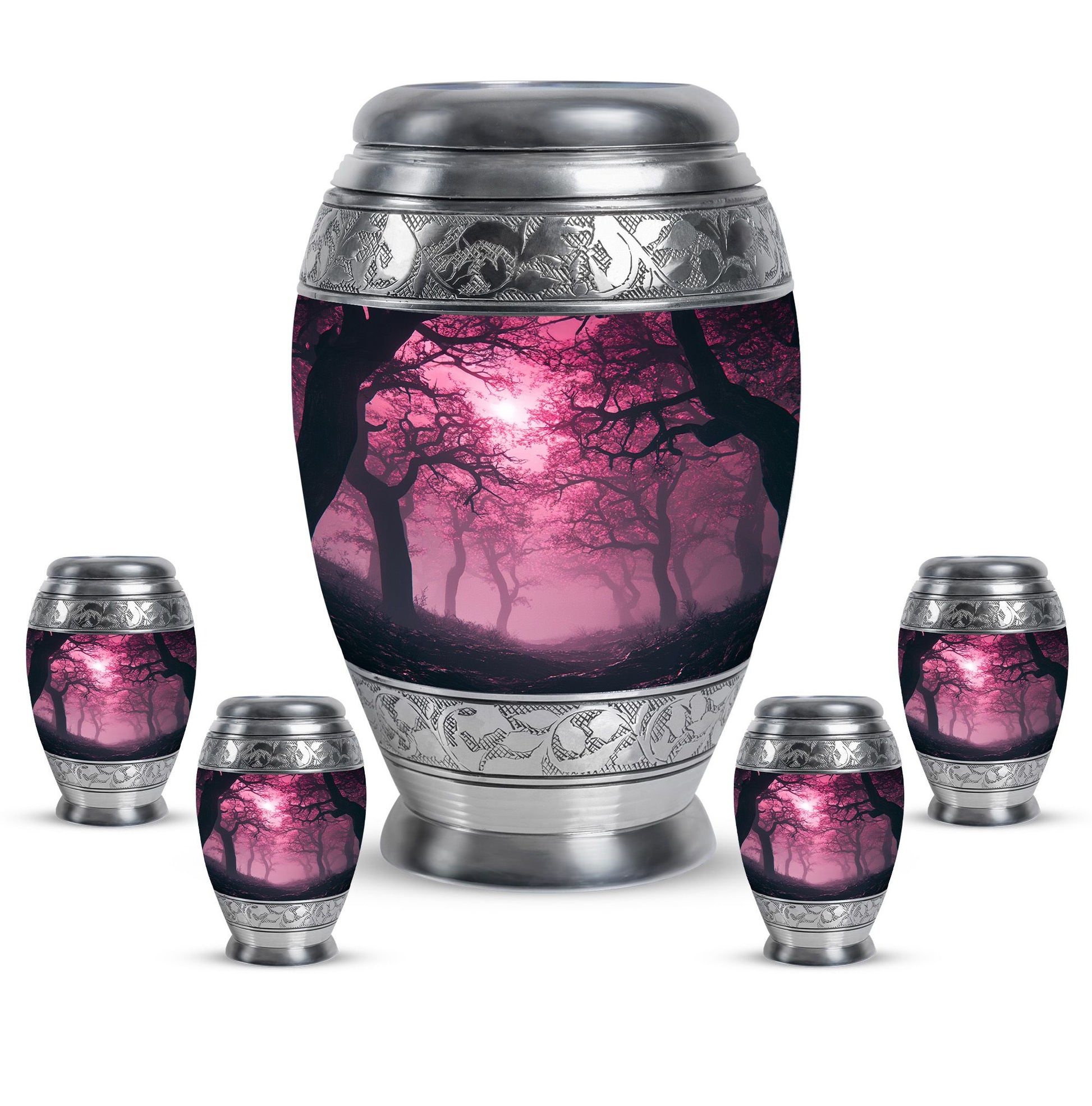 Tree Theme Large Urn With 4 Keepsake Urn