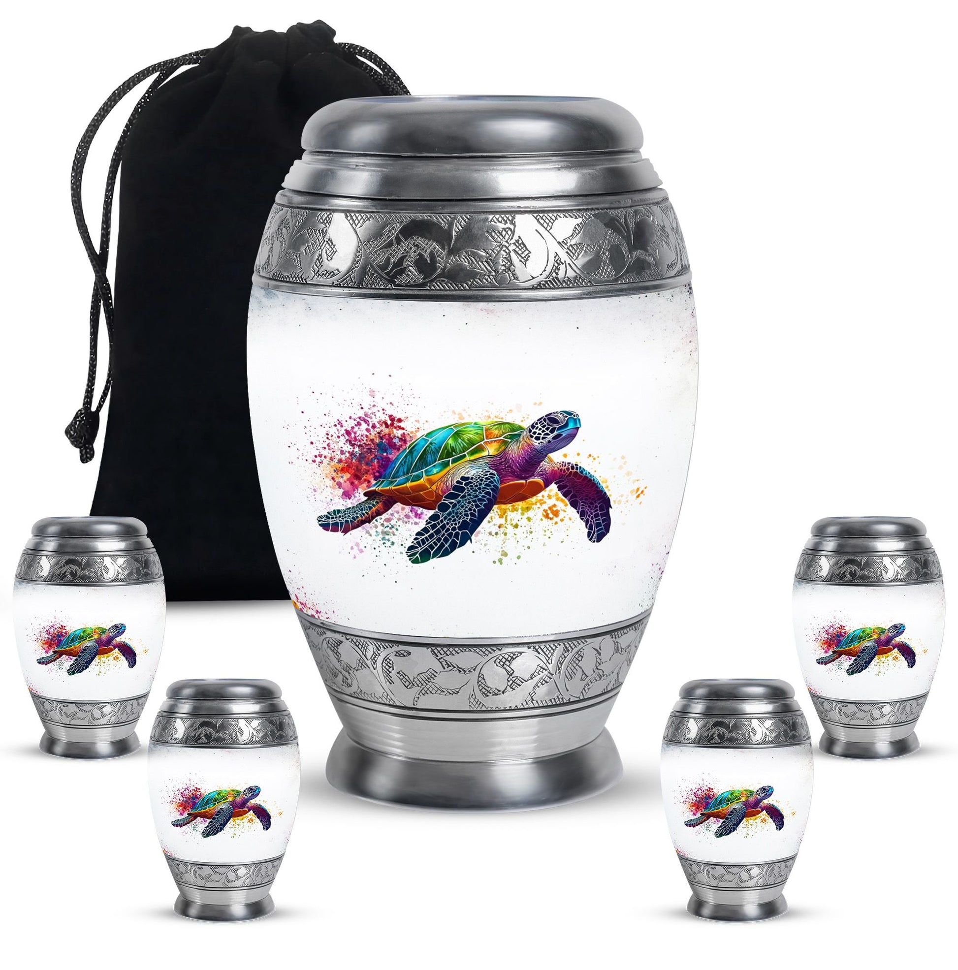 Tortoise Theme Large Urn With 4 Keepsake Urn