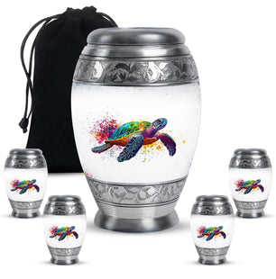 Tortoise Theme Large Urn With 4 Keepsake Urn