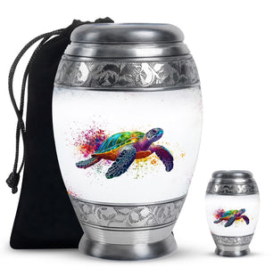 Tortoise Theme Large Urn With 1 Keepsake Urn