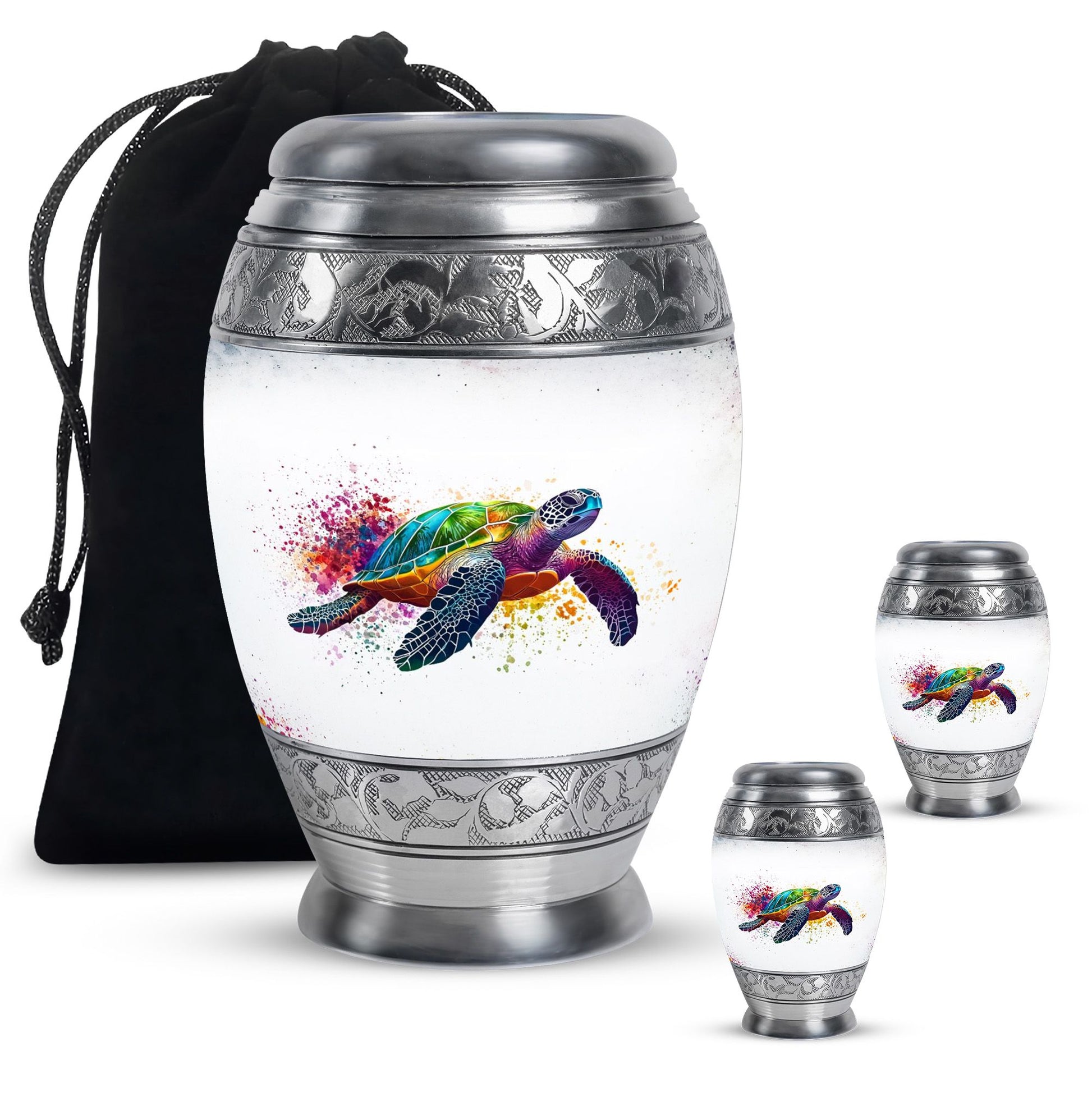Tortoise Theme Large Urn With 2 Keepsake Urn