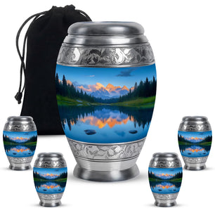 Nature Theme Large Urn With 4 Keepsake Urn