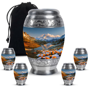 Nature Theme Large Urn With 4 Keepsake Urn