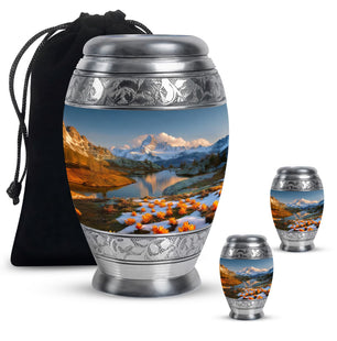 Nature Theme Large Urn With 2 Keepsake Urn