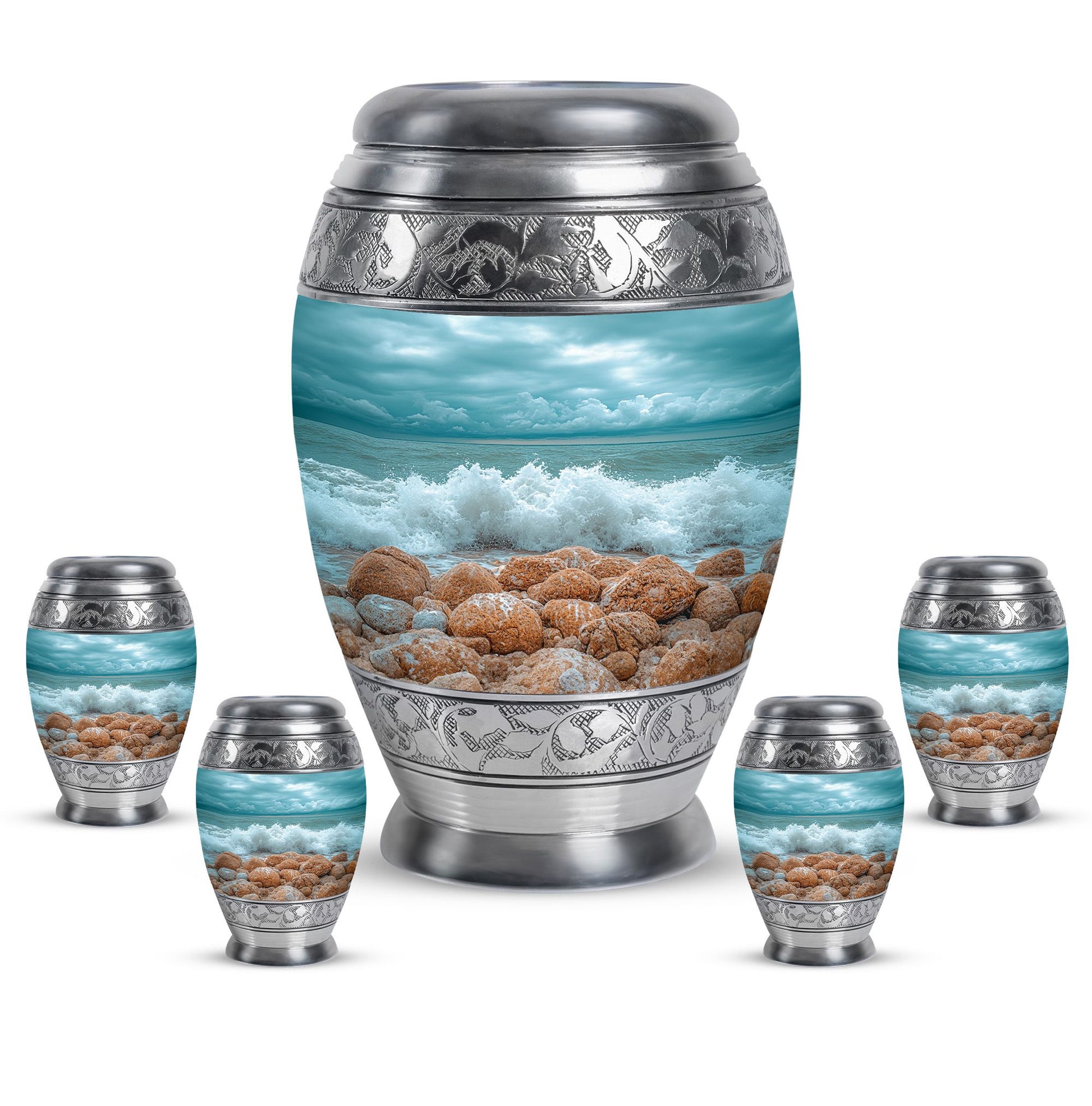 Sea Theme Large Urn With 4 Keepsake Urn
