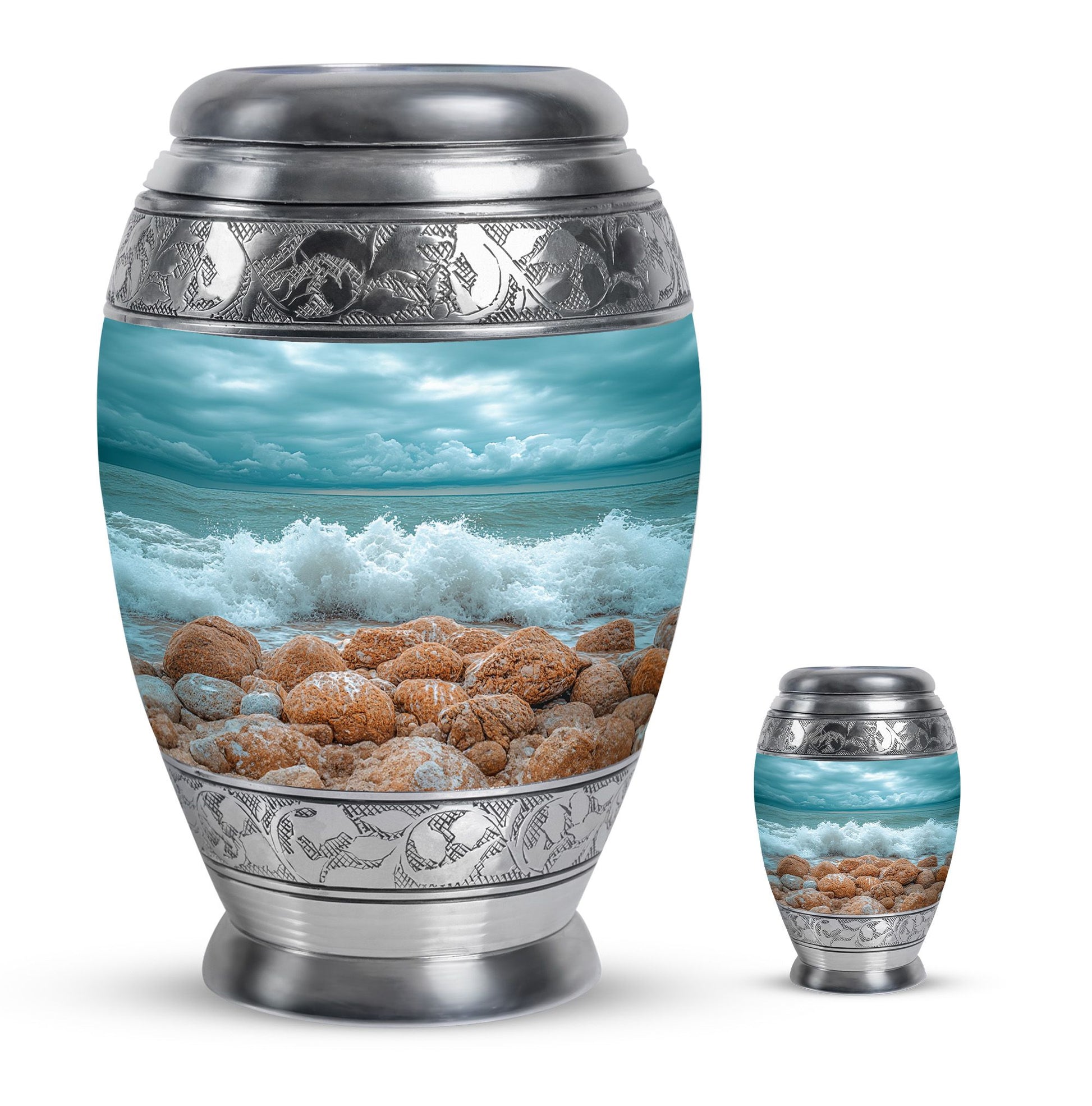 Sea Theme Large Urn With 1 Keepsake Urn