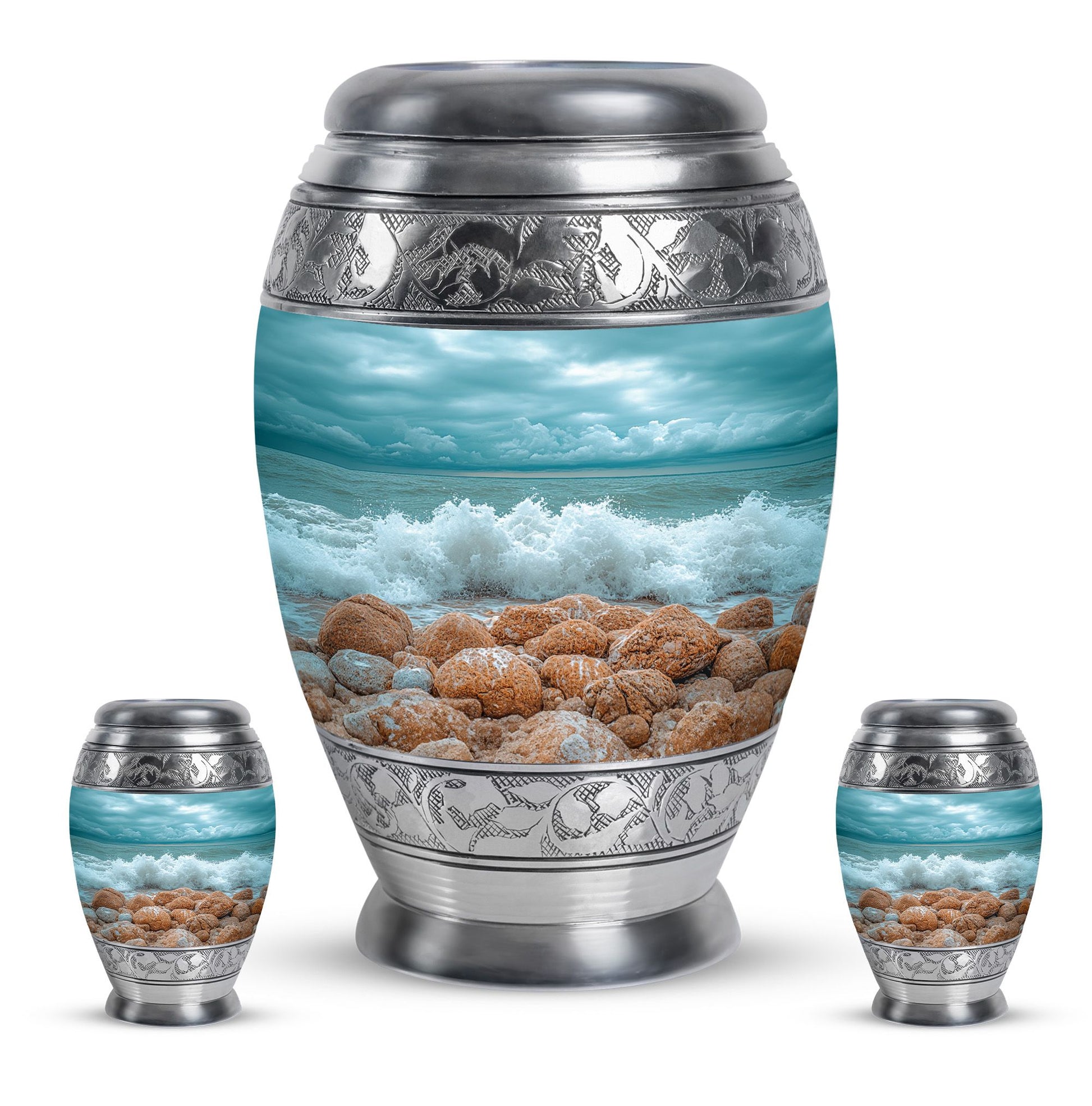 Sea Theme Large Urn With 2 Keepsake Urn