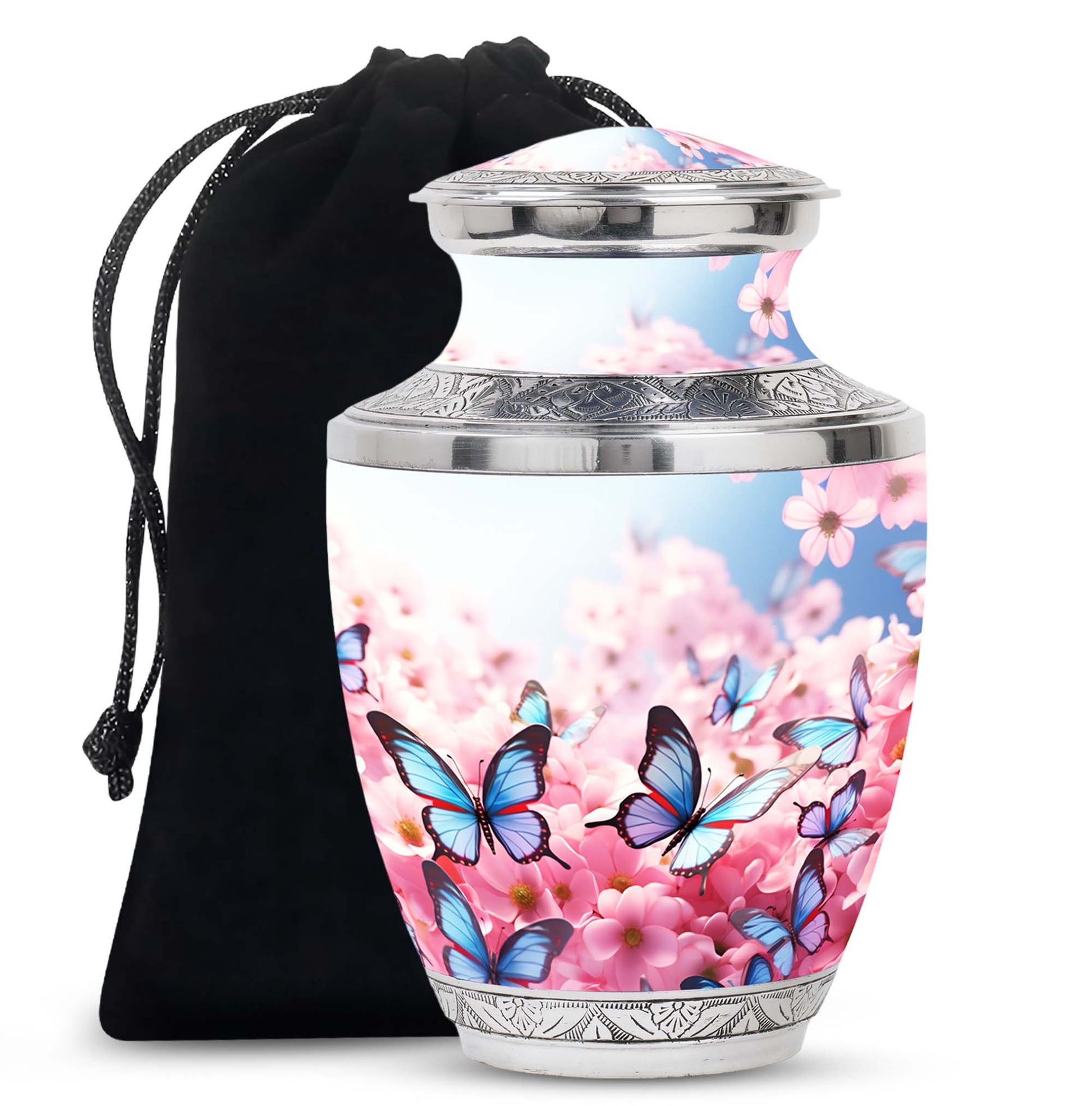 Blue Butterfly Meadow- Butterfly Urn Teardrop Shape Urn For Ashes