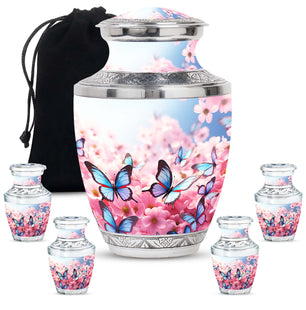 Blue Butterfly Meadow- Butterfly Urn Teardrop Shape Urn For Ashes