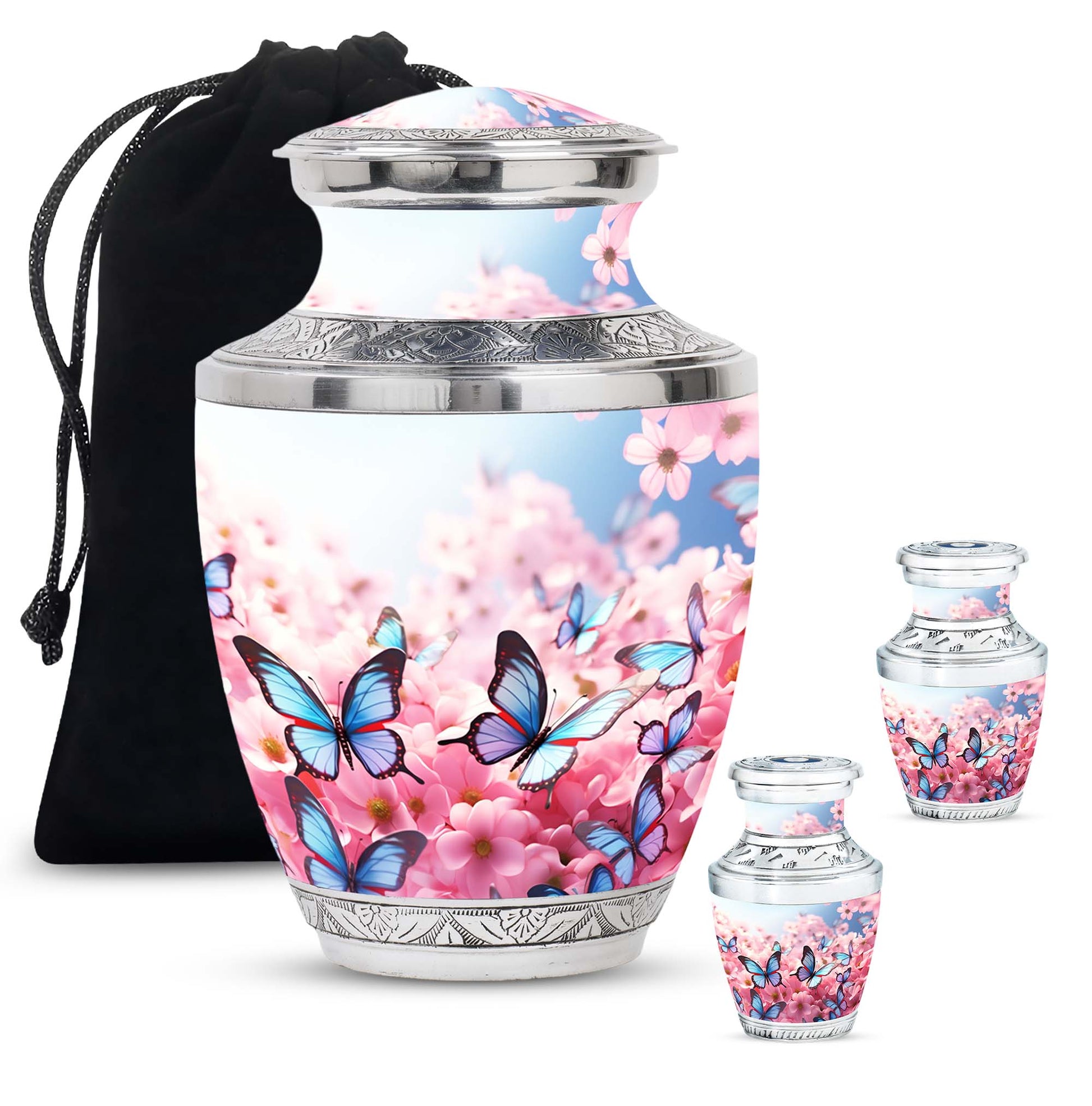 Blue Butterfly Meadow- Butterfly Urn Teardrop Shape Urn For Ashes