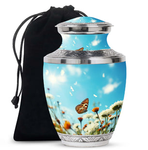 Butterflies Fly In A Meadow Teardrop Cremation Urn For Ashes