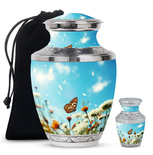 Butterflies Fly In A Meadow Teardrop Cremation Urn For Ashes