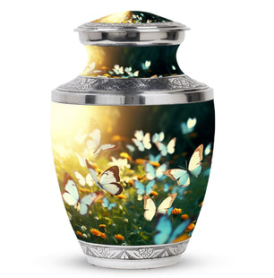 Butterflies Fly In A Meadow Large Teardrop Urn For Ashes