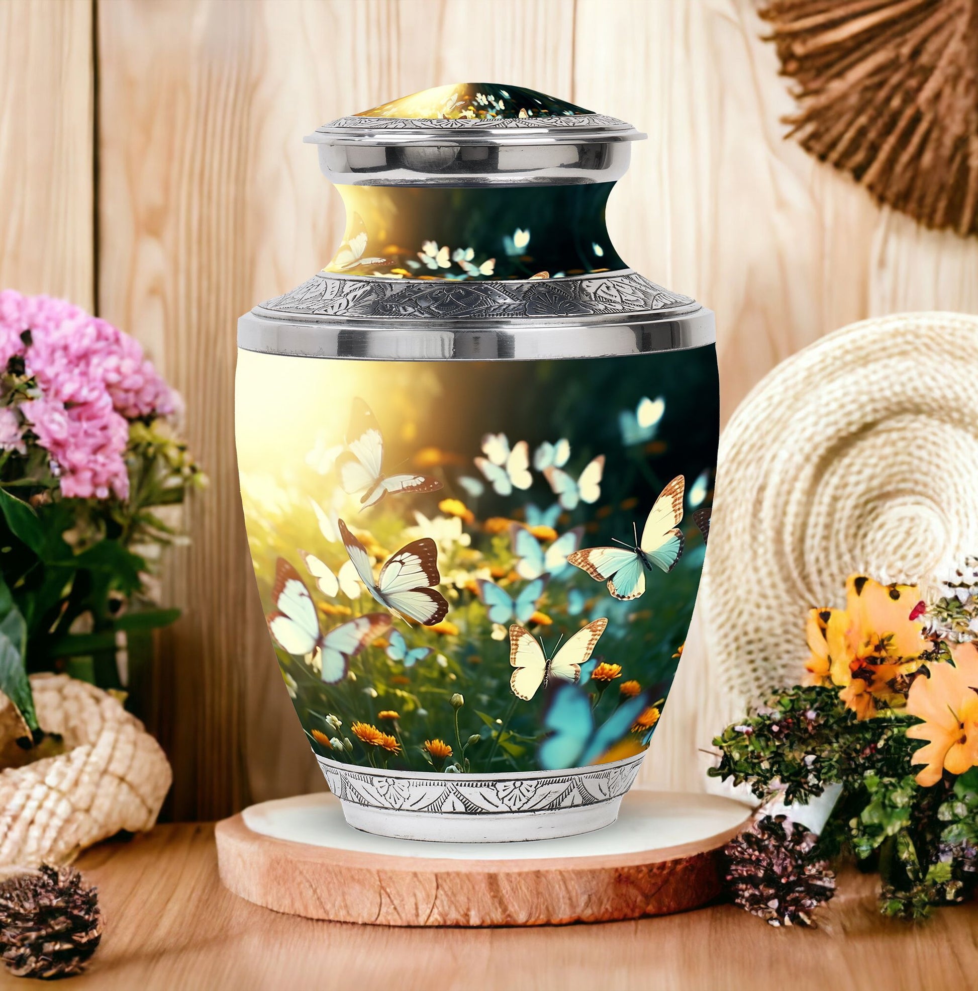 Butterflies Fly In A Meadow Large Teardrop Urn For Ashes