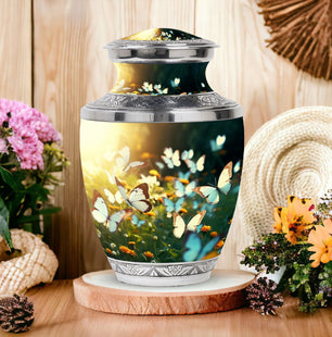 Butterflies Fly In A Meadow Large Teardrop Urn For Ashes
