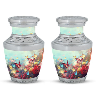 Colorful Butterflies Fly In A Meadow Teardrop Shaped Urns For Ashes